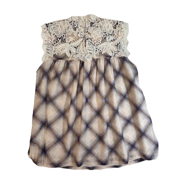 Ann Taylor Loft M Plaid & Lace Sleeveless Top Lined - Picture 3 of 9